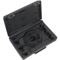 Black Sealey VS7037 adjustable press support plate in a sturdy black carrying case with molded interior.