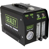 Black Sealey VS869 EVAP smoke diagnostic leak detector with pressure gauge, control knobs, and green Sealey logo.