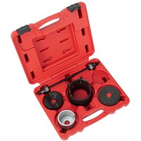 Red Sealey VSE4788 Ford trailing arm bush tool set in a molded case with various black and silver components.