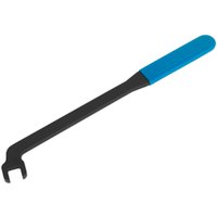 Black Sealey auxiliary belt tensioner spanner with a blue handle and open-ended wrench head.