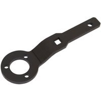 Black Sealey crankshaft holding tool with circular end and three holes, designed for Citroen, Peugeot, Toyota engines.