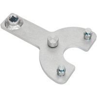 Sealey VSE6255 crankshaft pulley holding tool, silver metal with three protruding bolts and a U-shaped cutout.