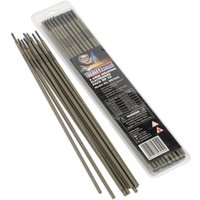 Sealey WE1032 welding electrodes, Ø3.2 x 350mm, pack of 10, gray rods in clear plastic case with black label.