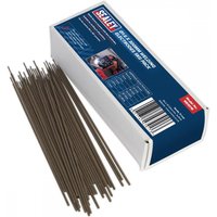 Sealey WE5016 welding electrodes, Ø1.6 x 300mm, 5kg pack, brown rods with blue and white branded box.