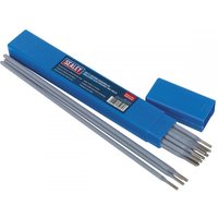 Sealey WED1040 welding electrodes, silver rods in a blue rectangular box, Ø4 x 350mm, 1kg pack.