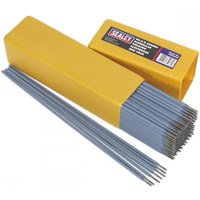 Yellow box of Sealey WED5025 welding electrodes, silver rods Ø2.5 x 300mm, 5kg pack.