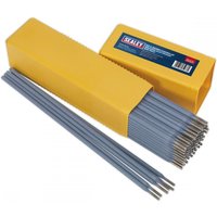 Yellow box of Sealey WED5040 welding electrodes, gray rods Ø4 x 350mm, 5kg pack.