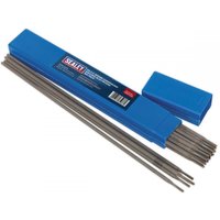 Blue box of Sealey welding electrodes, hardfacing Ø3.2 x 350mm, with exposed silver rods.