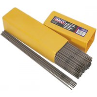 Sealey yellow box with hardfacing welding electrodes, Ø2.5 x 300mm, 5kg pack, exposed metal rods.
