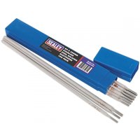 Sealey stainless steel welding electrodes, Ø4 x 350mm, in blue rectangular box with Sealey logo and product details.