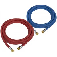 Red and blue Sealey WH10 Oxy Acetylene Welding Hose Set, 10M length, with brass connectors.