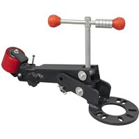 Sealey Wheel Arch Reshaping Tool, black metal with red knobs and adjustable arm on circular base.