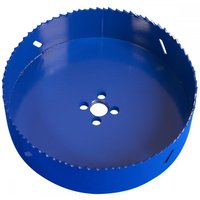 Blue Sealey HSS hole saw blade Ø152mm with sharp teeth and central mounting holes.