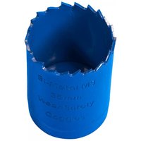 Blue Sealey HSS hole saw blade Ø35mm with serrated edge and printed specifications on the side.