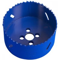 Blue Sealey HSS hole saw blade Ø83mm with jagged edge and multiple circular cutouts.
