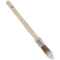 Sealey wooden handle round sash synthetic paint brush with beige handle and silver ferrule.