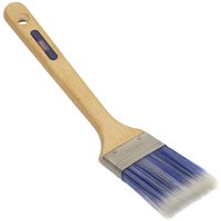 Sealey Wooden Handle Synthetic Radiator Paint Brush with blue-tipped bristles and a hole for hanging.