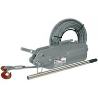 Sealey WRP3200 wire rope puller, gray metal body, coiled rope, red hook, and long handle.