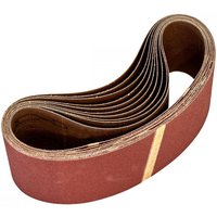 Pack of 10 Sealey sanding belts, 75x533mm, 120 grit, brown with layered loop design.