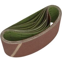 Brown sanding belt with green interior, 100x610mm, 80 grit, pack of 10, by Sealey.