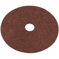 Brown circular fibre-backed disc with a central hole, 100mm diameter, 24 grit, pack of 25 by Sealey.