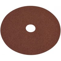 Brown circular fibre-backed disc, 100mm diameter, 40 grit, with central hole, pack of 25 by Sealey.
