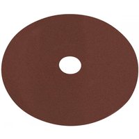 Brown circular fibre-backed disc with a central hole, 115mm diameter, 120 grit, pack of 25 by Sealey.