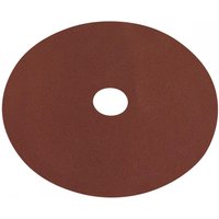Brown circular fibre-backed sanding disc with central hole, 100mm diameter, 80 grit, pack of 25 by Sealey.