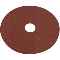 Red circular fibre-backed disc with a central hole, 125mm diameter, 40-grit texture, pack of 25 by Sealey.