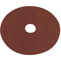 Brown circular fibre-backed sanding disc with a central hole, 125mm diameter, 80 grit, pack of 25 by Sealey.