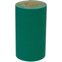Sealey sanding roll, ultra-fine 240 grit, 115mm x 5m, green abrasive surface, cylindrical shape with cardboard core.