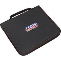 Black Sealey zip-up fabric tool case with handle and red trim, featuring a Sealey logo on the front.