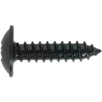 Black self-tapping flange head Pozi screw with a threaded shank and flat head by Sealey.