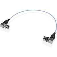 Blue 12-inch Shape Skinny 90-degree BNC cable featuring two right-angle connectors with metal ends and flexible plastic insulation.
