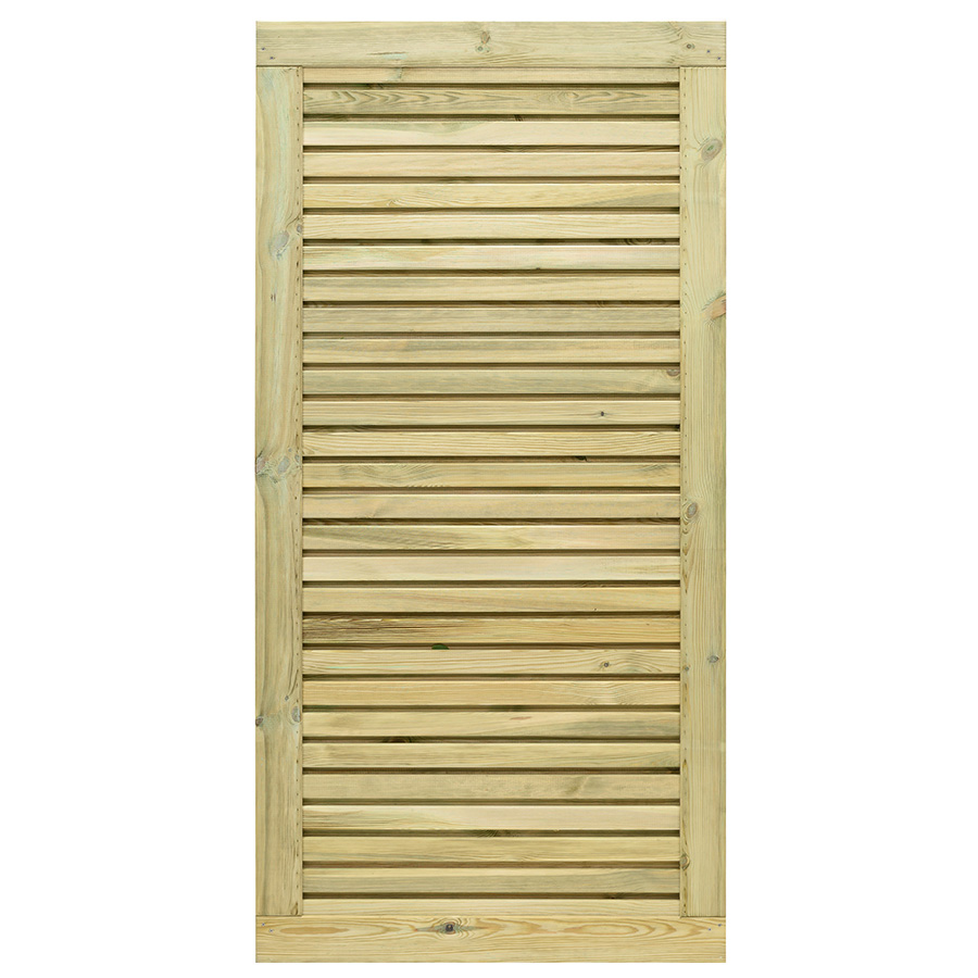 Contemporary wooden gate measuring 1.8m, featuring a slatted design with a natural wood finish, showcasing a sturdy construction ideal for garden use.