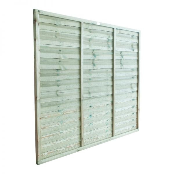 Wooden garden panel in a light green finish, featuring horizontal slats and a sturdy frame, measuring 1.2 meters in length, designed for outdoor use.