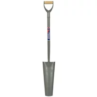 Steel draining shovel with narrow pointed blade, D-shaped handle, and Spear and Jackson logo on the shaft.