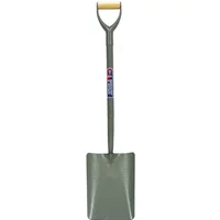 Gray Spear and Jackson shovel with tubular handle, wooden grip, and tapered square blade.