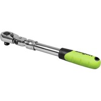 Siegen 1/2" drive extendable flexi head ratchet with silver metal body and bright green handle grip.