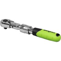 Siegen 1/4" drive extendable flexi head ratchet with silver metal body and bright green ergonomic handle.