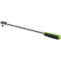 Siegen 1/4 Drive Extra Long Ratchet with silver metal shaft and black and green ergonomic handle.