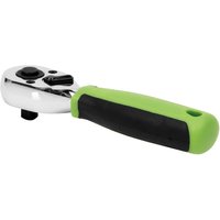 Siegen 1/4" drive stubby ratchet with a shiny chrome head and a green and black ergonomic handle.