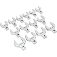 Siegen 14-piece silver crow foot spanner set, 1/2" drive, metric sizes, arranged in two rows.