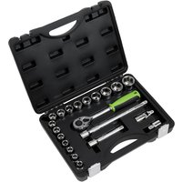 Black Siegen 21 Piece 1/2" Drive Hex Socket Set in a hard case with ratchet, extension bars, and sockets.