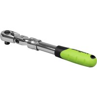 Extendable flexi head ratchet with silver metal body and green-black handle, 3/8" drive by Siegen.