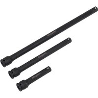 Black Siegen 3-piece 3/8" drive impact socket extension bar set with varying lengths and durable finish.