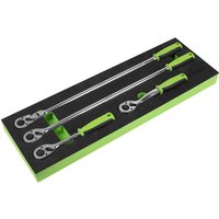 Siegen 4 Piece 1/2" Drive Ratchet Set with green handles in black and green module tray.