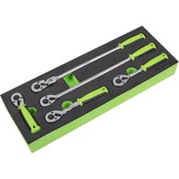 Siegen 5 Piece 1/4" Drive Ratchet Set with green handles in black foam module.