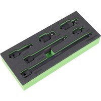 Siegen 6 piece black impact socket adaptor and extension bar set in foam tray with green base.