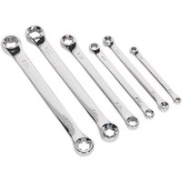 Chrome Siegen 6 Piece Torx Spanner Set with dual-ended star-shaped heads, varying sizes aligned in ascending order.